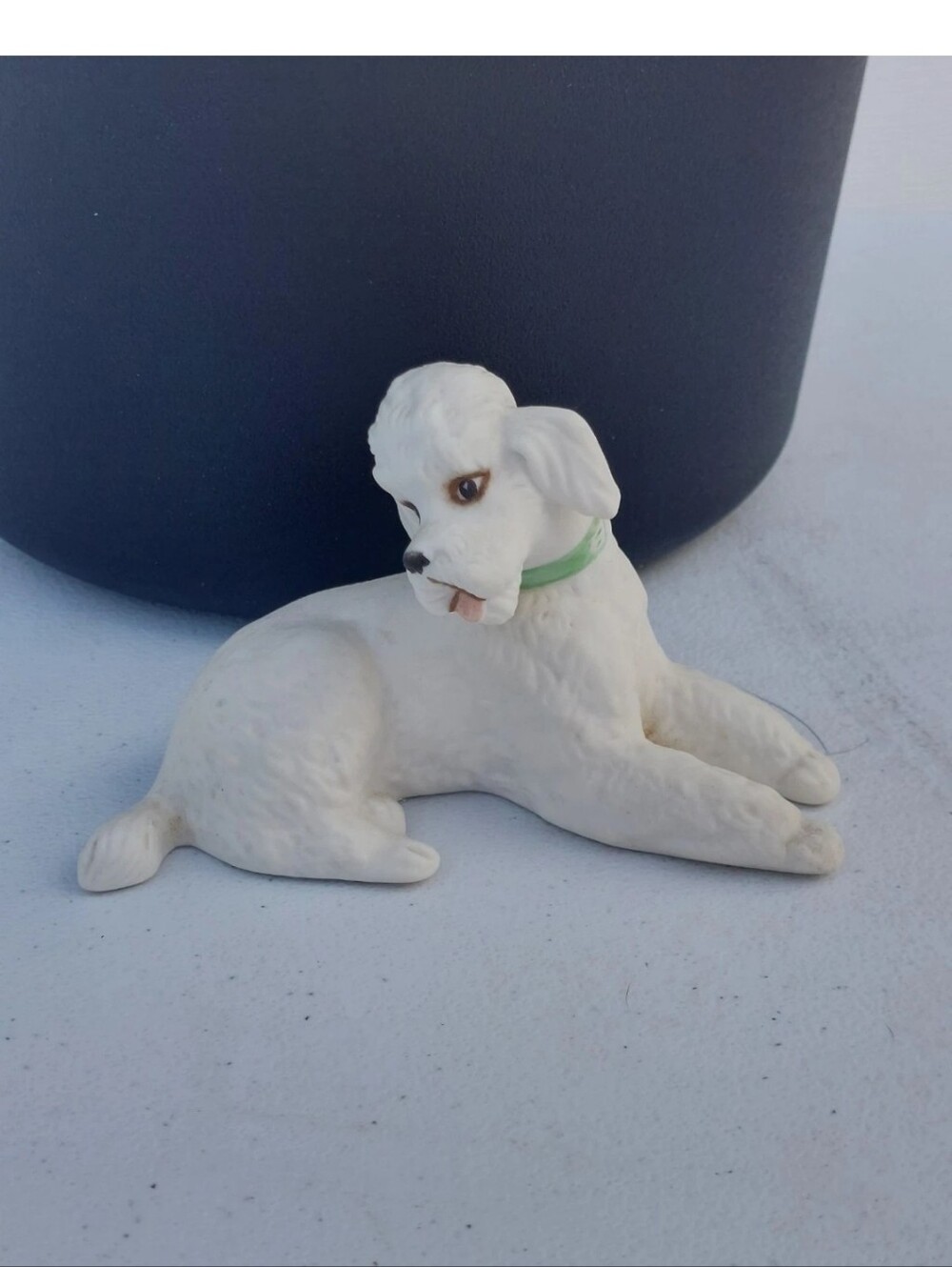 White Dog Figurine with Green Collar - Pets Dog Decor